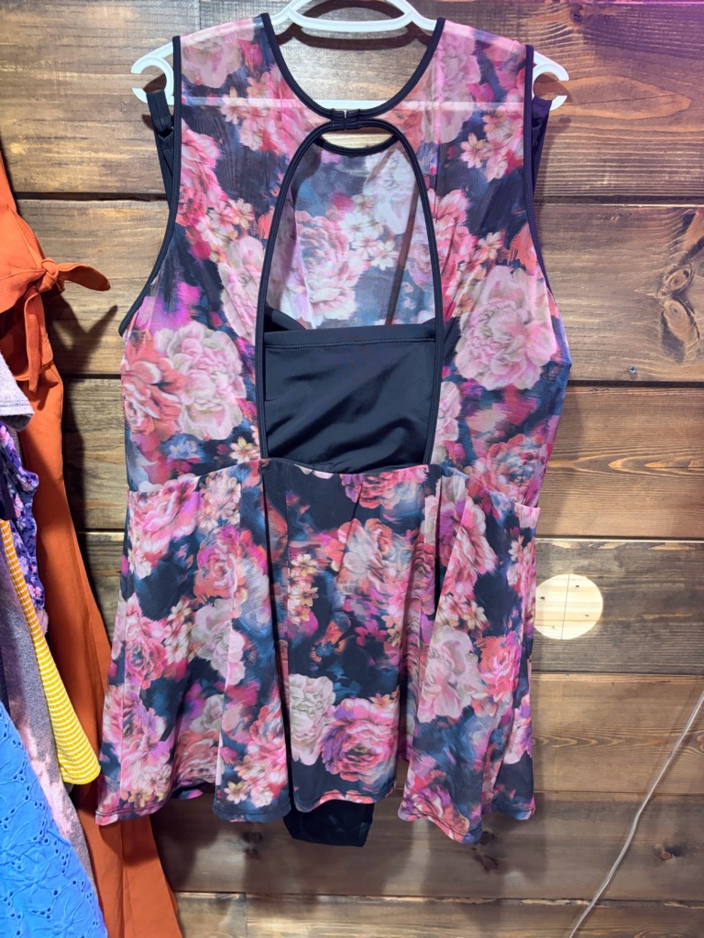 Underwire short Floral Mesh Overlay swim dress with brief - Picture 9 of 15